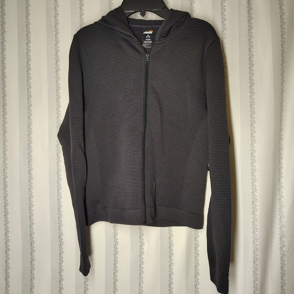 Avia Women's Sz Med Charcoal Zip-Up Sweater Waffle Knit Stretchy Athletic Hoodie